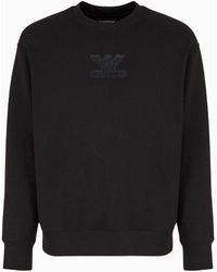 Emporio Armani - Clubwear Double-jersey Sweatshirt With Patch And Rhinestone Embroidery - Lyst