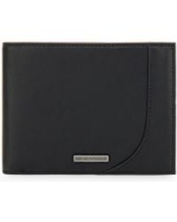 Emporio Armani - Leather Bifold Wallet With A Metal Logo And A Coin Pocket - Lyst