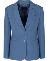 Emporio Armani - Blazer À Simple Boutonnage En Tissu Technique Gaufré Asv - Lyst