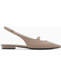 Emporio Armani - Nappa-Leather Slingback Ballerinas With Eagle Plate - Lyst