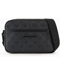 Emporio Armani - Leather Shoulder Bag With All-over Embossed Eagle - Lyst