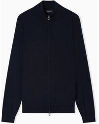 Emporio Armani - Plain-Knit, Virgin-Wool Full-Zip Cardigan - Lyst
