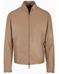 Emporio Armani - Blouson In Partially Vegetable-tanned Plonge Lamb Nappa Leather - Lyst