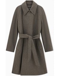 Emporio Armani - Lined Virgin Wool Overcoat With A Lapel Collar And Belt - Lyst