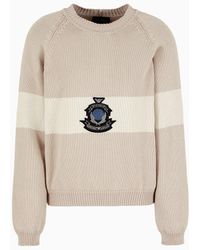 Emporio Armani - Icon Cotton-blend Jumper With Contrasting Stripe And Archival Patch - Lyst