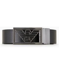 Emporio Armani - Two-toned Reversible Leather Belt With One Side In Palmellato Leather - Lyst
