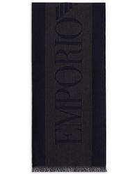 Emporio Armani - Wool Scarf With Jacquard Logo Lettering - Lyst