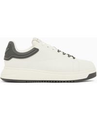 Emporio Armani - Leather Sneakers With Rubber Back Knurled Sole - Lyst