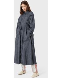 Emporio Armani Linen-blend Crinkle Chambray Trench Coat With Belt - Blue