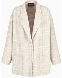 Emporio Armani - Check Tweed Oversized Single-breasted Jacket - Lyst