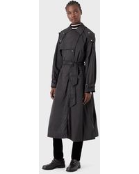 Emporio Armani Trench-coat En Nylon Recyclé Avec Capuche Et Écusson Aigle - Noir