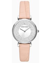Emporio Armani - Two-hand Pink Leather Watch - Lyst