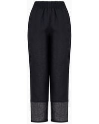 Emporio Armani - Pure Linen Trousers With Elasticated Waist And Brushed Details - Lyst