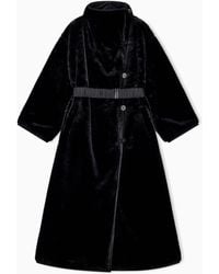 Emporio Armani - Faux Fur Down Coat With High Collar And Waist Belt - Lyst