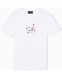 Emporio Armani - Organic Jersey T-Shirt With Print And Polka Dots - Lyst