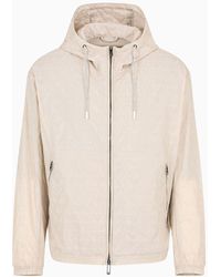 Emporio Armani - Lightweight Nylon, Hooded Zip-up Blouson With All-over Jacquard Lettering - Lyst