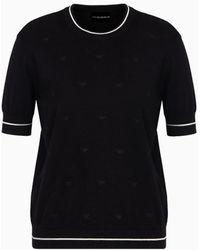 Emporio Armani - Short-sleeved Jumper With All-over Micro-eagle Embroidery - Lyst