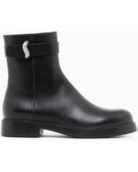 Emporio Armani - Leather Ankle Boots With Side Zip And Buckled Strap - Lyst