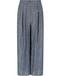 Emporio Armani - Chambray-Hose Mit Bundfalten, Gefertigt Aus Einer Leinen-Mischung - Lyst