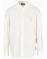 Emporio Armani - Cotton Poplin Shirt With Embossed Ea Embroidery - Lyst