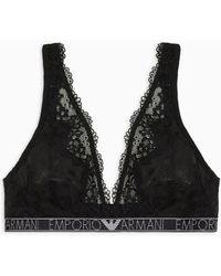 Emporio Armani - Asv Mesh Bralette With A Gingham And Lace Pattern - Lyst