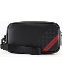 Emporio Armani - Smooth Regenerated Leather Washbag With Asv Red Band - Lyst