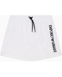 Emporio Armani - Swim Shorts With Vertical Logo Embroidery - Lyst