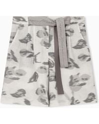 Emporio Armani - Linen Bermuda Shorts With A Chiné Flower Print And Belt - Lyst