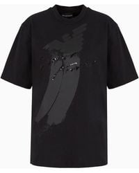 Emporio Armani - Asv Organic Heavyweight Jersey T-shirt With Sequin Logo Print And Embroidery - Lyst
