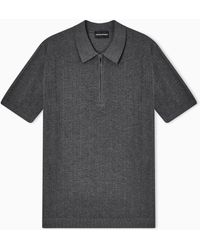 Emporio Armani - Vertical Tuck-Stitch Jumper With Polo-Shirt Collar - Lyst