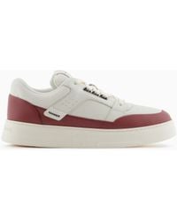 Emporio Armani - Leather And Mesh Sneakers With Contrasting Details - Lyst
