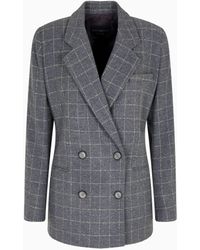 Emporio Armani - Icon Flannel Double-Breasted Blazer With A Check Motif - Lyst