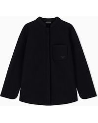 Emporio Armani - Oversized Boiled Virgin Wool Shirt With Band Collar - Lyst
