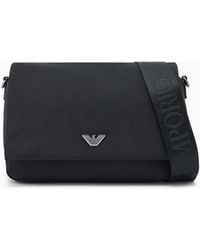Emporio Armani - Nylon Crossbody Bag With A Flap And Metallic Logo - Lyst