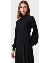 Emporio Armani Otto Jumper With Puffed Sleeves And Rhinestoned Details - Black