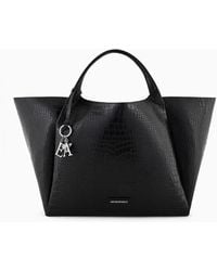 Emporio Armani - Oversized Shopper Bag With Mock-croc Finish And Logo Charm - Lyst