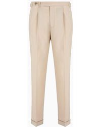 Emporio Armani - Trousers With A Side Strap In Natural Stretch Tropical Light Wool - Lyst