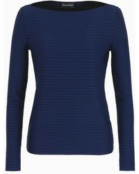 Emporio Armani - Boat-neck Jumper In A Jacquard Fabric With Embossed Stripe Motif - Lyst