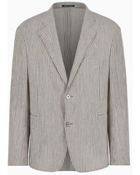 Emporio Armani - Single-breasted Jacket In Striped Seersucker Fabric - Lyst