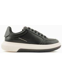Emporio Armani - Hammered-leather Sneakers With Side Logo - Lyst