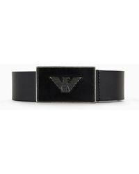 Emporio Armani - Leather Belt With Eagle Plate - Lyst