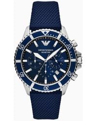 Emporio Armani - Reloj De Piel Y Nailon Azul Con Cronógrafo - Lyst