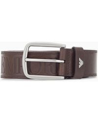 Emporio Armani - Leather Tongue Belt With An Embossed Logo And Metal Buckle - Lyst