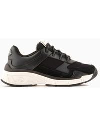 Emporio Armani - Suede Sneakers With Knit Details - Lyst
