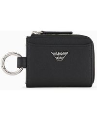 Emporio Armani - Asv Regenerated Saffiano Leather Compact Wallet With Eagle Plate And Snap Hook - Lyst
