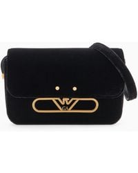 Emporio Armani - Sac À Bandoulière En Velours Avec Logo Aigle En Métal - Lyst