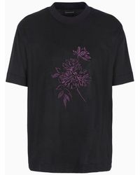Emporio Armani - Asv Lyocell-blend Jersey T-shirt With Floral Embroidery - Lyst