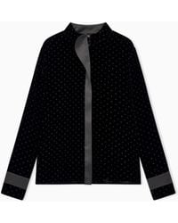Emporio Armani - Velvet Blouse With Glitter Polka Dots And A Satin Trim - Lyst