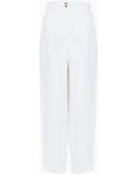 Emporio Armani - High-waist Oval-leg Darted Trousers In Linen-blend Shantung - Lyst