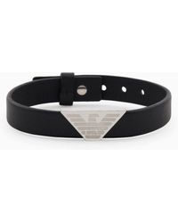 Emporio Armani - Black Leather Id Bracelet - Lyst